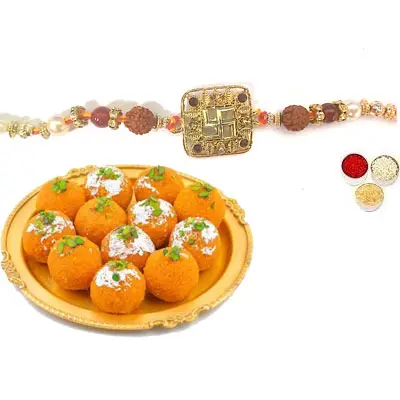 Swastik Rakhi For Bhai with Laddu