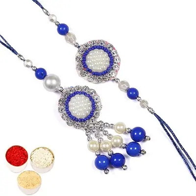 Silver And Blue Rakhis For Bhaiya Bhabhi