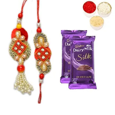 Designer Bhaiya Bhabhi Rakhi With Silk