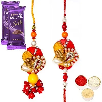 Divine Rakhi Set For Bhaiya Bhabhi & Silk