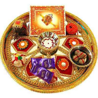 Decorated Rakhi Thali with Silk