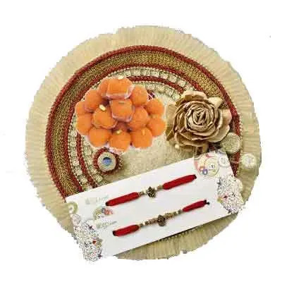 Fancy Rakhi Thali with 2 Rakhi Set & Laddu