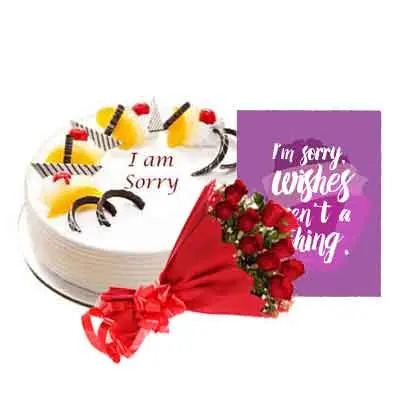 I M Sorry Pineapple Cake With Bouquet & Card