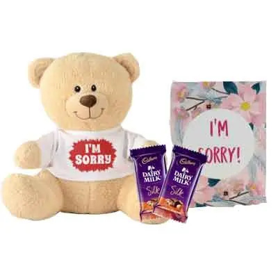 I M Sorry Teddy With Card & Silk