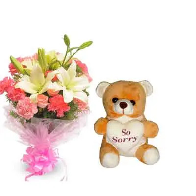 Mix Bouquet with Sorry Teddy