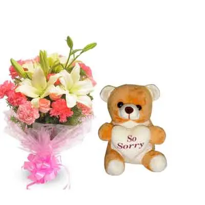 Mix Bouquet with Sorry Teddy