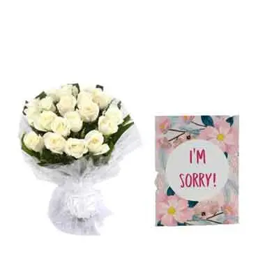 White Rose Bouquet with Sorry Card