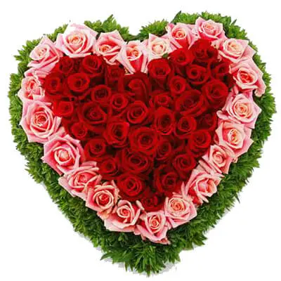 Red & Pink Roses Heart Shape Arrangement
