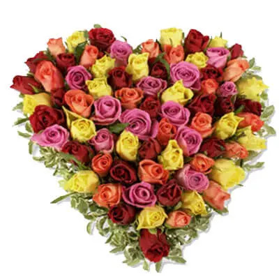 Mixed Roses Heart Shape Arrangement