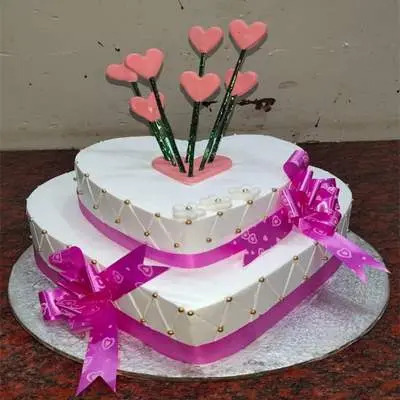 Eggless 2 Tier Heart Shape Pineapple Cake