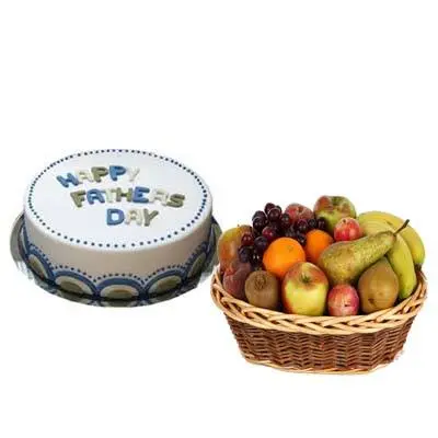 Fathers Day Milky Cake with Fruit Basket