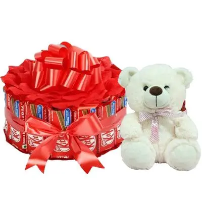 Beautiful Kitkat Bouquet with Teddy