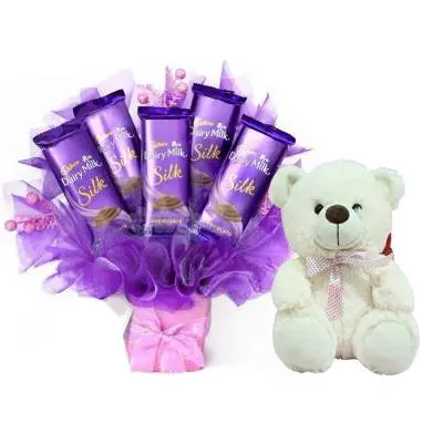 Beautiful Dairy Milk Silk Bouquet with Teddy