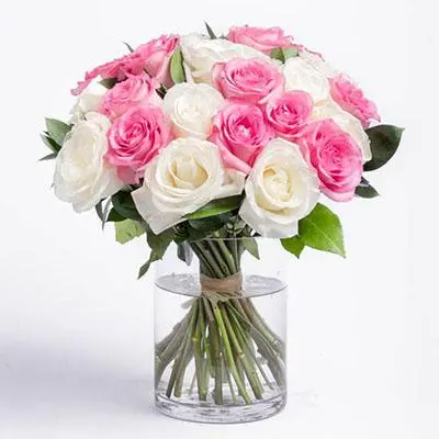 Pink and White Roses Big Vase