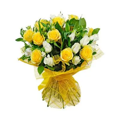 Yellow & White Roses Bouquet