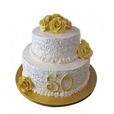 2 Tier 50th Anniversary Fondant Cake