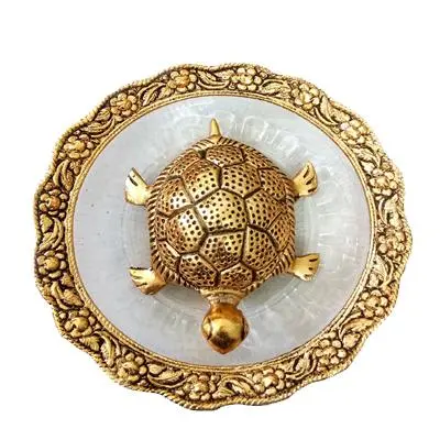 Crafts Metal Feng Shui Tortoise On Plate Showpiece