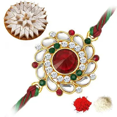 Kundan Rakhi with Kaju Burfi