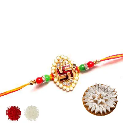 Swastik Rakhi with Kaju Katli