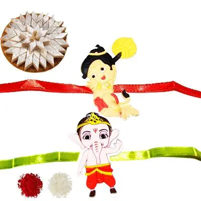 Set of 2 Kids Rakhi with Burfi