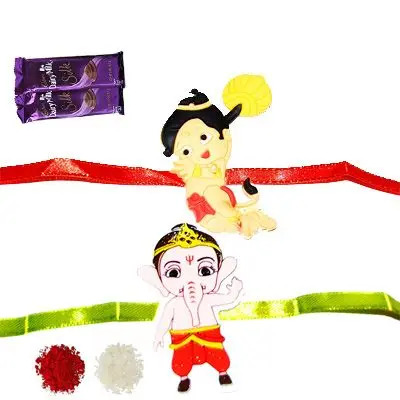 Set of 2 Kids Rakhi with Silk