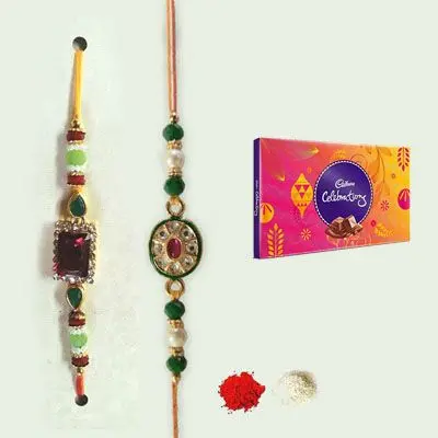 Set of 2 Kundan Rakhi with Celebration