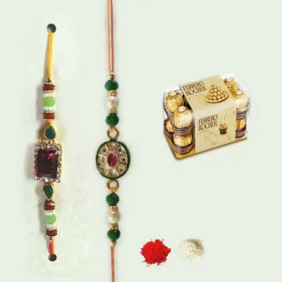 Set of 2 Kundan Rakhi with Ferrero