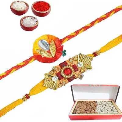 Set of 2 Mauli Rakhi with Dry Fruits