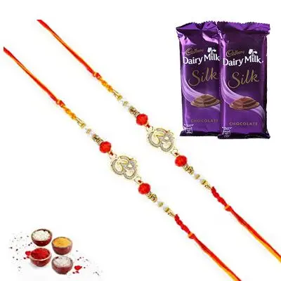 Set of 2 Om Rakhi with Silk