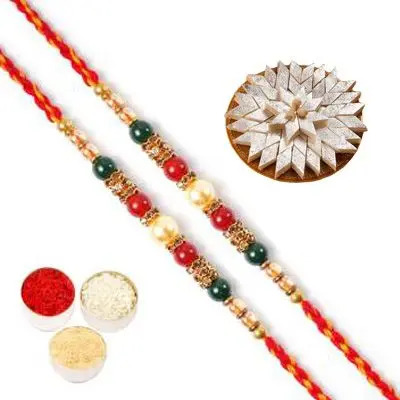 Set of 2 Pearl Rakhi with Burfi