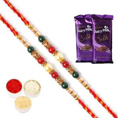 Set of 2 Pearl Rakhi with Silk