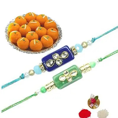 Set of 2 Stone Rakhi with Laddu