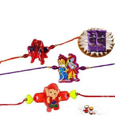 Set of 3 Kids Rakhi with Burfi & Silk