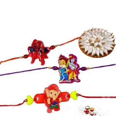 Set of 3 Kids Rakhi with Burfi