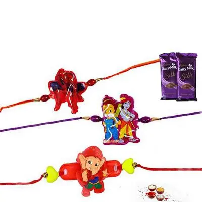 Set of 3 Kids Rakhi with Silk