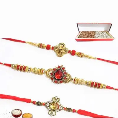 Set of 3 Kundan Rakhi with Dry Fruits