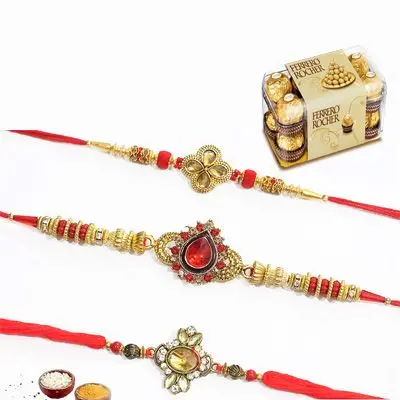 Set of 3 Kundan Rakhi with Ferrero