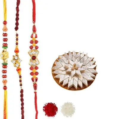 Set of 3 Mauli Rakhi with Burfi