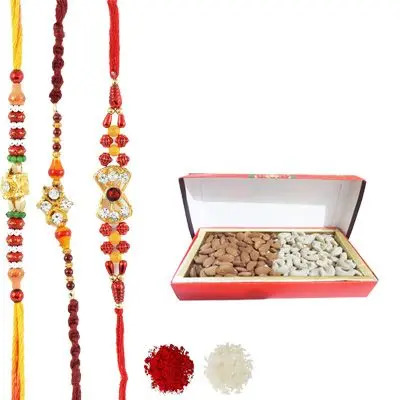 Set of 3 Mauli Rakhi with Dry Fruits