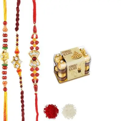 Set of 3 Mauli Rakhi with Ferrero Rocher