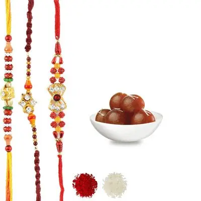 Set of 3 Mauli Rakhi with Gulab Jamun