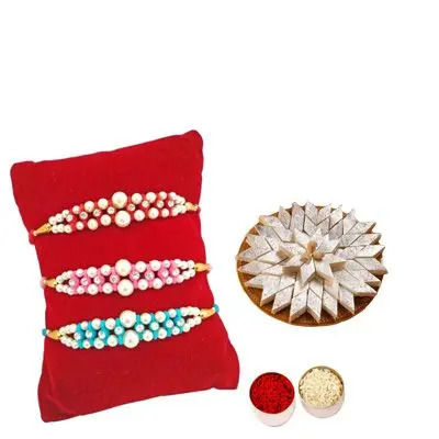 Set of 3 Pearl Rakhi with Burfi