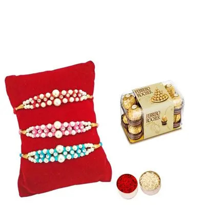 Set of 3 Pearl Rakhi with Ferrero Rocher