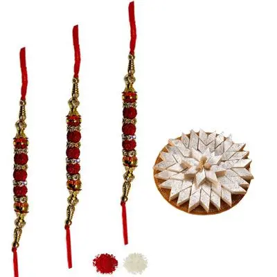 Set of 3 Rudraksha Rakhi with Burfi