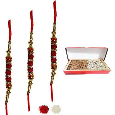 Set of 3 Rudraksha Rakhi with Dry Fruits