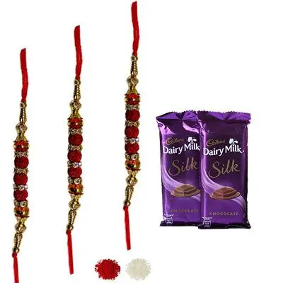 Set of 3 Rudraksha Rakhi with Silk