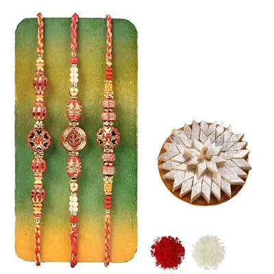 Set of 3 Swastik Rakhi with Burfi