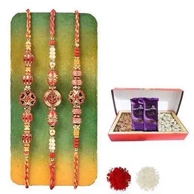 Set of 3 Swastik Rakhi with Dry Fruits with Silk