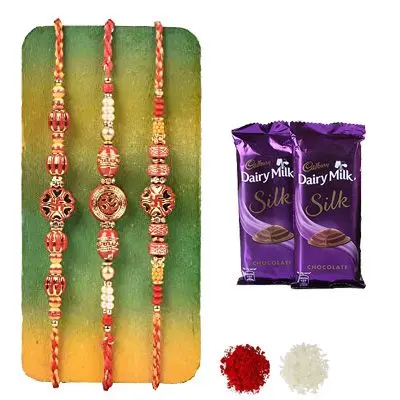 Set of 3 Swastik Rakhi with Silk