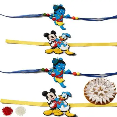 Set of 4 Kids Rakhi with Burfi